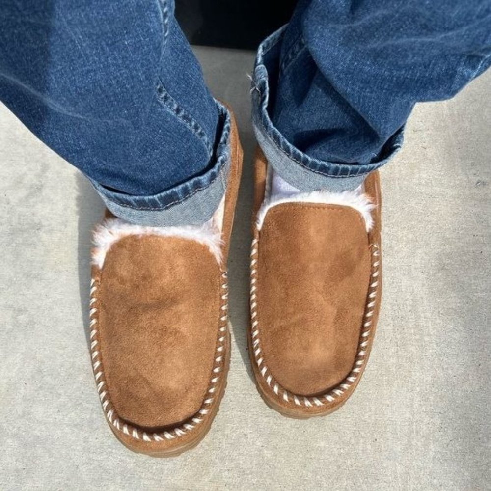 Mens Faux Fur Lined Slip On Moccasins